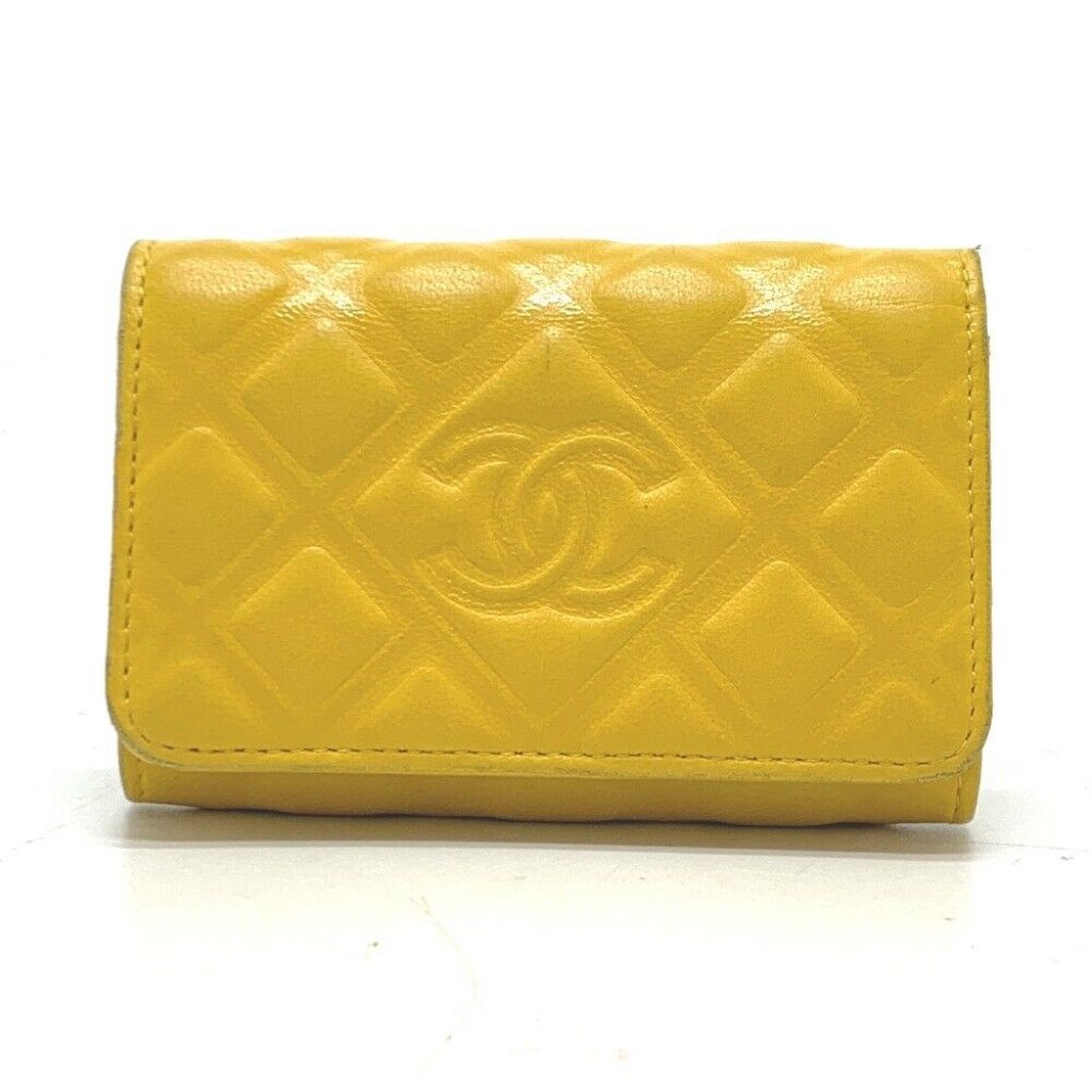 Chanel Cc Mark Diamondcc With 4Ring Key Ring Key Case Calf Leather Skin Yellow